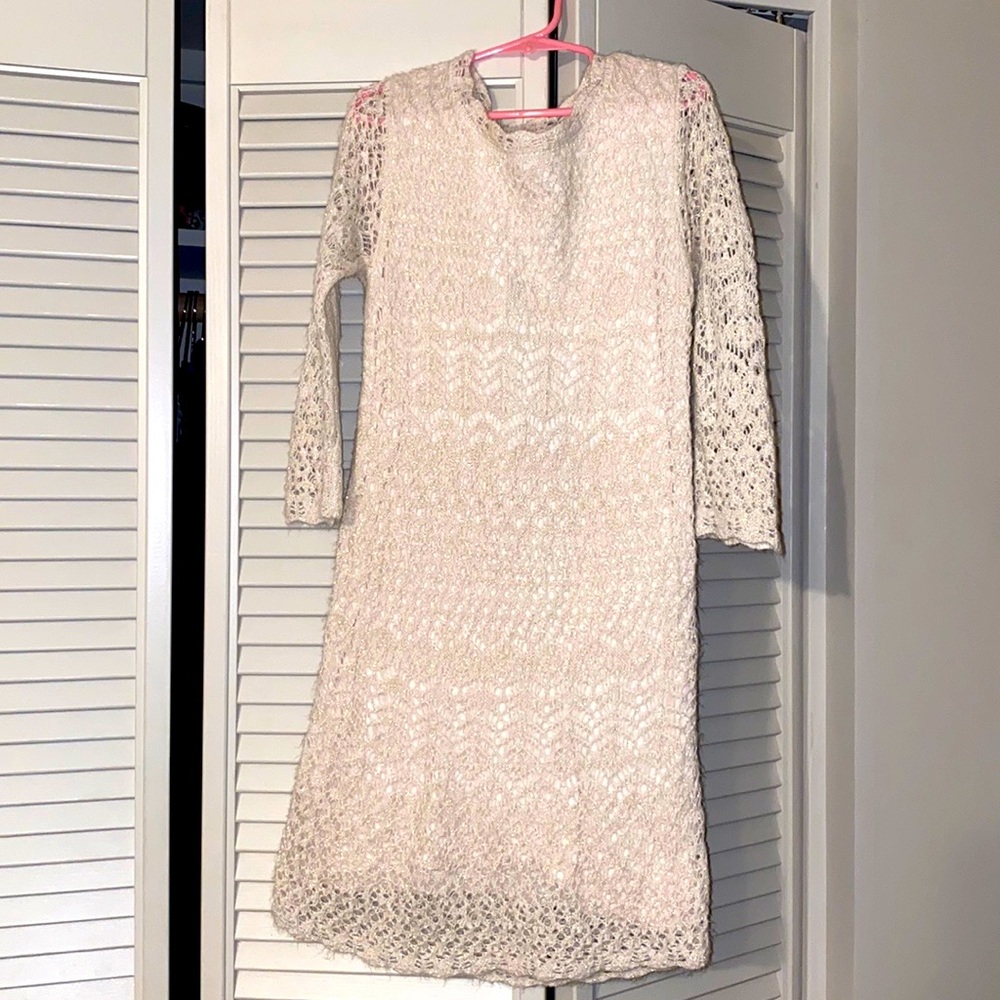 Girls off white metallic sweater dress